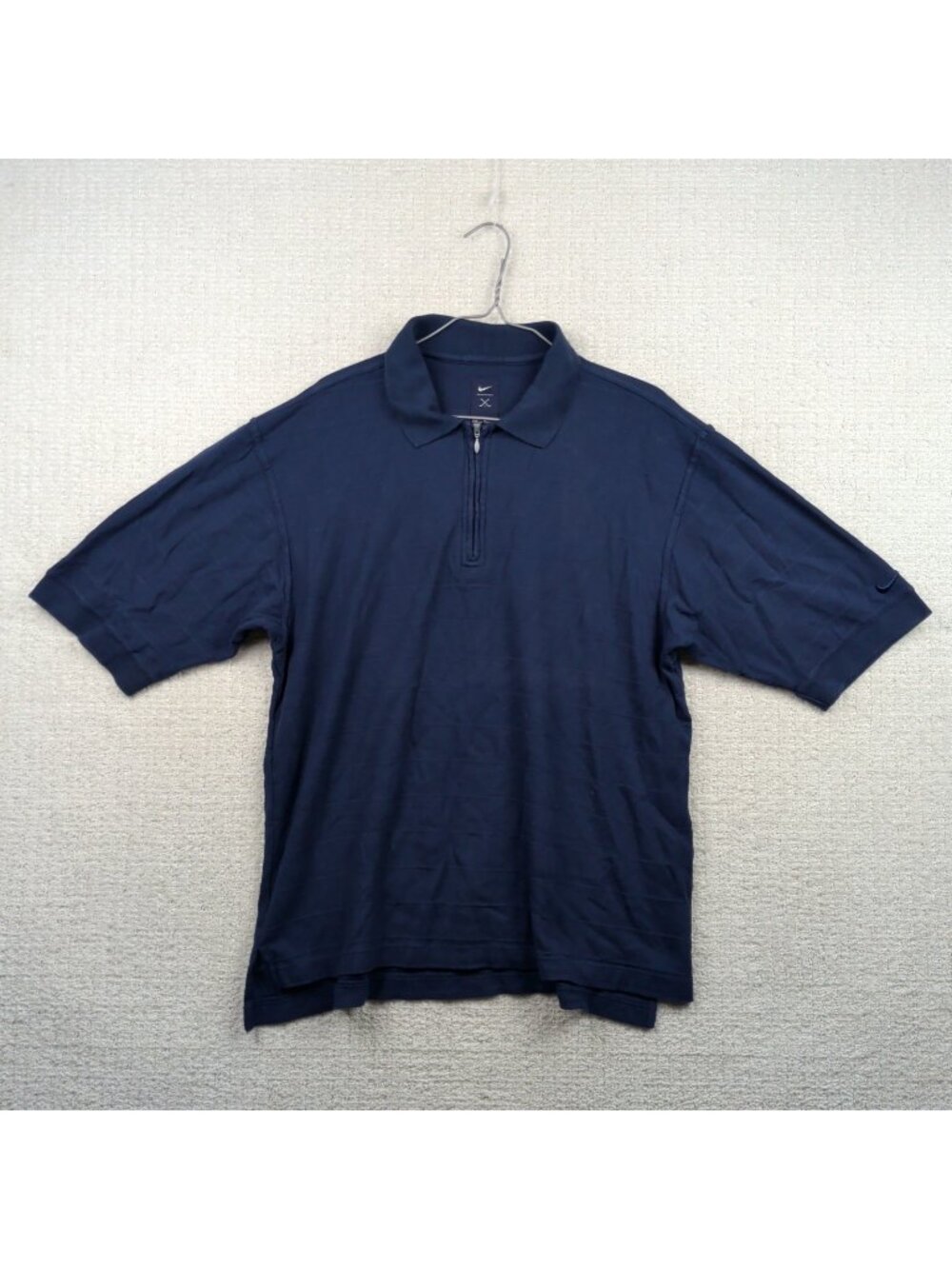 Vintage 90s Nike Quarter Zip Polo Shirt Dark Navy Blue Textured Men Sz M Preppy
